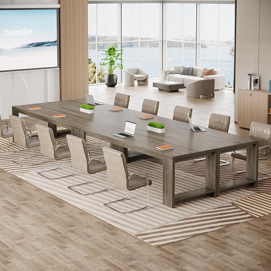Tribesigns 7 ft Conference Table for 6 to 8 People, Modern Rectangle Meeting Room Desk for Boardroom, Home Office (4, Gray)