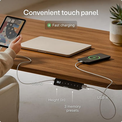 Desktronic HomeOne Standing Desk 48x24 — Ergonomic Sit Stand Home Office Desk, Made in Europe, Electric Dual Motor Height Adjustable, USB & USB-C Charging, Wobble-Free, Touchscreen, 3 Memory Presets