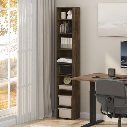 Furinno PASIR Book Shelf, 8-Tier Bookshelf, Bookcase with Open Shelf, 9.3 x 11.8 x 70.9, for Living Room, Bedroom, Home Office, Amber Pine