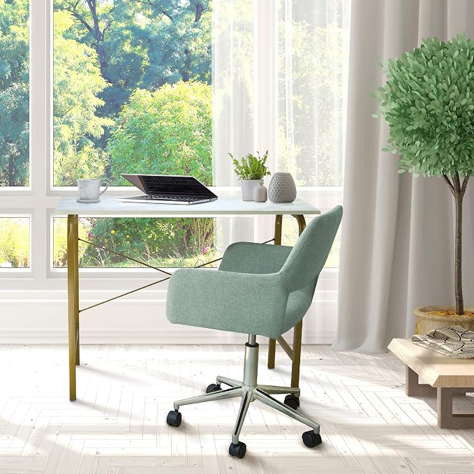 Versanora Teamson Home's Faux White Marble Top Compact Modern Desk with Brass-Finished Arched Legs and Sleek, Contemporary Silhouette
