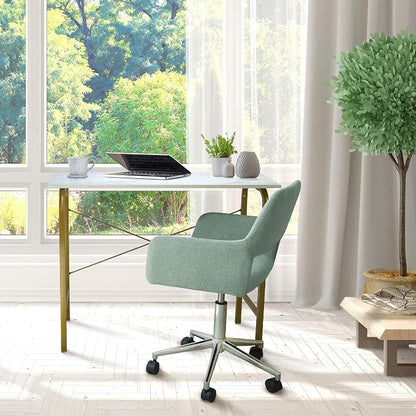 Versanora Teamson Home's Faux White Marble Top Compact Modern Desk with Brass-Finished Arched Legs and Sleek, Contemporary Silhouette