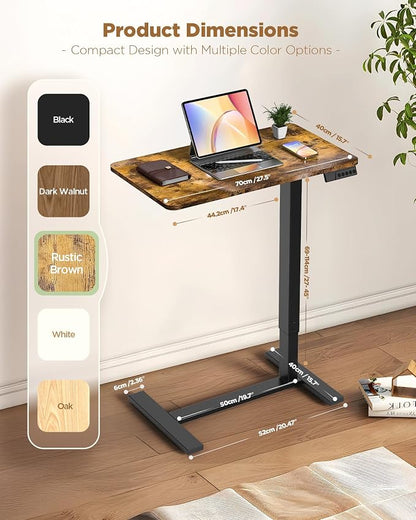 Overbed Bedside Table with Wheels, Electric Standing Desk Adjustable Height, Small Computer Desk for Home Office, Rolling Laptop Desk for Bed, Sofa, or Hospital Use (28"x16",Rustic Brown)