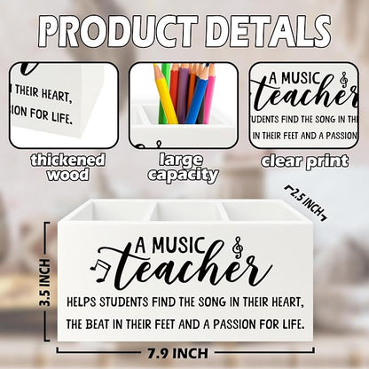Music Teacher Pen Pencil Holder Organizer for Desk, Music Teacher Gifts, Teachers Appreciation Gifts for Women Men Wooden Box Sign for Office Workplace Classroom Desk Tabletop Decorations
