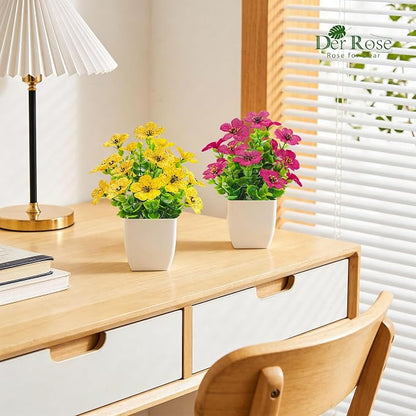 Der Rose 4 Pack Fake Plants with Scented Fragrance Tablets Artificial Flowers for Bathroom Bedroom Office Desk Spring Decor