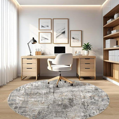 10ft Round Rug Living Room Rugs: 10x10 Washable Circle Large Abstract Modern Soft Stain Resistant Non-Slip Indoor Floor Carpet for Bedroom Nursery Office Dining Room Playroom Home House- Gray Rust