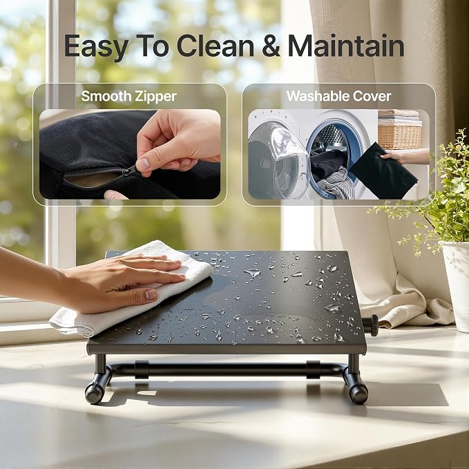 PEGZONE Ergonomic Foot Rest Under Desk, Adjustable Footrest with Removable Memory Foam and Non-Slip Steel Base, Washable Cover, Desk Foot Stool for Home Office and Study, Black