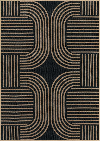 Lahome Enfys Modern Geometric Outdoor Easy Jute Rug, 5x7 Patio Living Room Rug Large Black Carpet for Bedroom, Farmhouse Washable Indoor Outdoor Carpet for Dining Room Backyard Deck