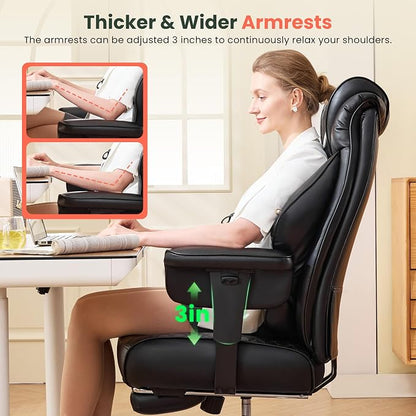 500lbs Big and Tall Office Chair Adjustable Lumbar Support, Extra Wide Seat Ergonomic Gaming Chair with Footrest, Heavy Duty High Back Executive Leather Computer Desk Chair