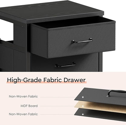 Maihail 3 Drawer Mobile File Cabinet with Wheels Fabric Vertical Filing Cabinet fits A4 or Letter Size for Home Office,Black