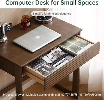 Walnut Finish Solid Wood Desk, Small Writing Desk Home Office Computer Desk for Small Spaces Study Bedroom Work 23.62" W