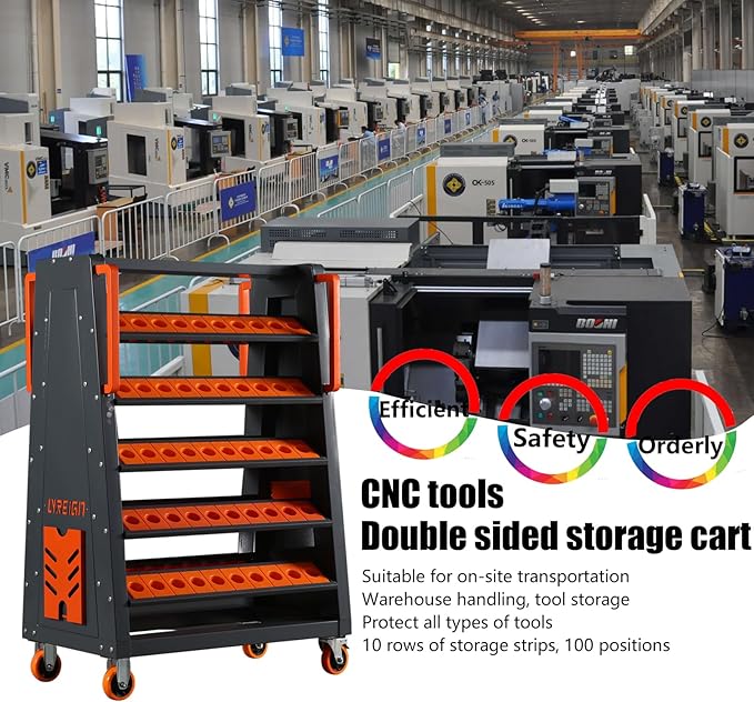 CAT30 CNC Tool Cart-140 Cap, 5-Tier CNC Rolling Carts with Wheels，40 Taper Tool Holder, CNC Mobile Tool Holder, CNC Tool Organizer, CAT 40 Tool Holder Set for StorehouseFactory Garage