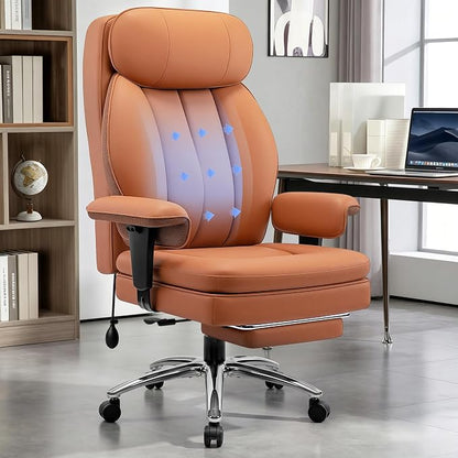 BestGlory Big and Tall Office Chair with Lumbar Support, Executive Leather Computer Desk Chair, Heavy Duty Comfortable Gaming Chair with Double Layer Cushion & Footrest for Home Office Gaming
