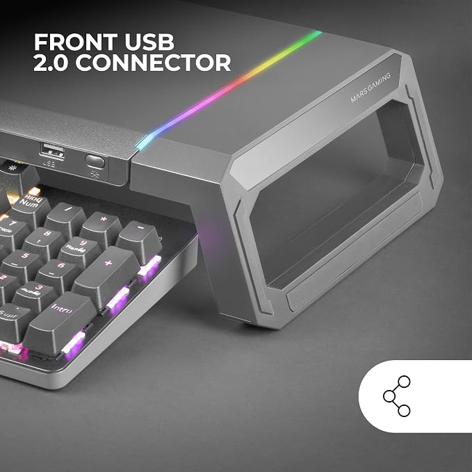 Mars Gaming MGS-ONE Black, Chroma RGB Monitor Stand, Adjustable Size, Smartphone and Tablet Stand, Front USB 2.0