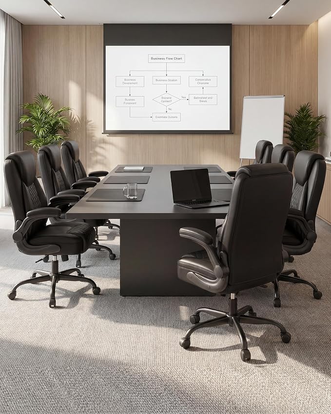 COMHOMA Mid-Back Office Chair, Ergonomic PU Desk Chair with Flip up Arms, Small Computer Gaming with Comfy Lumbar Support,Rocking Function,Sturdy Metal Base, Black