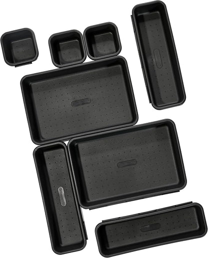 Madesmart 8-Piece Interlocking Bin Pack for Drawer Organization, Plastic Interlocking Junk Drawer Organizer Tray, Granite