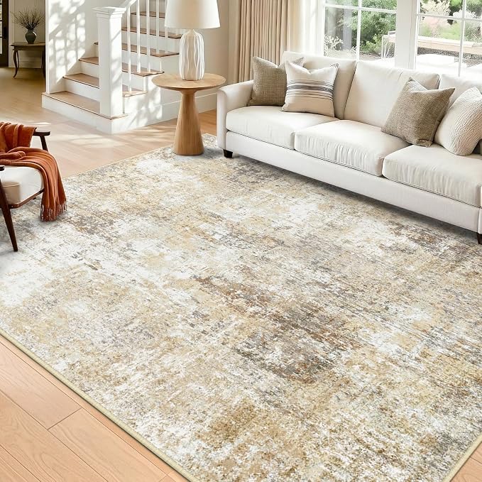 RELEANY Washable Area Rugs 6'x9' Non-Slip Modern Abstract Soft for Living Room Entryway Bedroom Kitchen, Print Pattern, Neutral Brown Gray