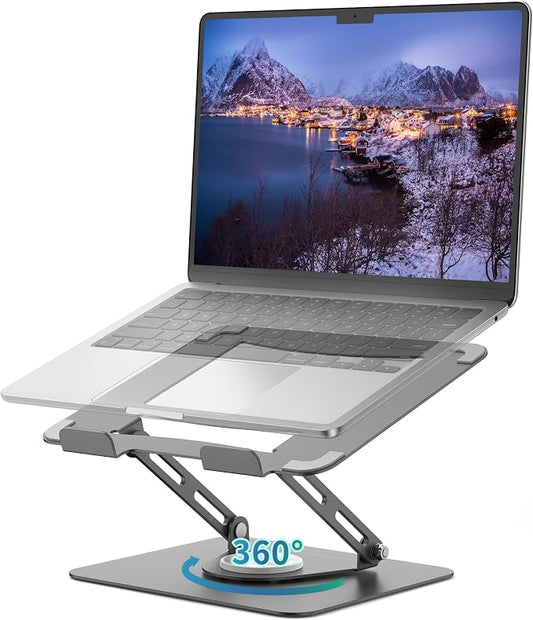 ALASHI Laptop Stand for Desk with 360° Rotating Base, Multi-Angle Adjustable Laptop Stands, Foldable Laptop Riser Compatible with 10 to 17 Inches PC Computer, Grey