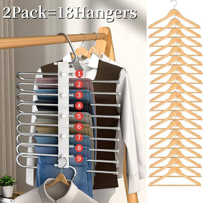 9 Layers Pants Hangers 2 Pack, Antique White | Space Saving Multifunctional Pant Rack Stainless Steel Closet Organizer for Pants Jeans Leggings Trousers