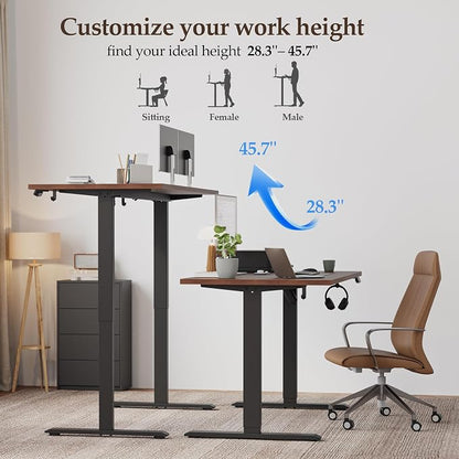 Klicelor 40 Inch Electric Standing Desk, Height Adjustable Office Desk, Sit Stand Up Computer Desk with Memory Preset, Two-Piece Desktop, Dark Walnut