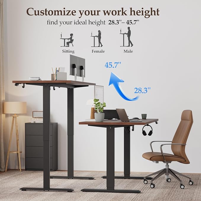 Klicelor 71 Inch Large Electric Standing Desk, Height Adjustable Office Desk, Sit Stand Up Computer Gaming Desk with Memory Preset, Three-Piece Desktop, Dark Walnut
