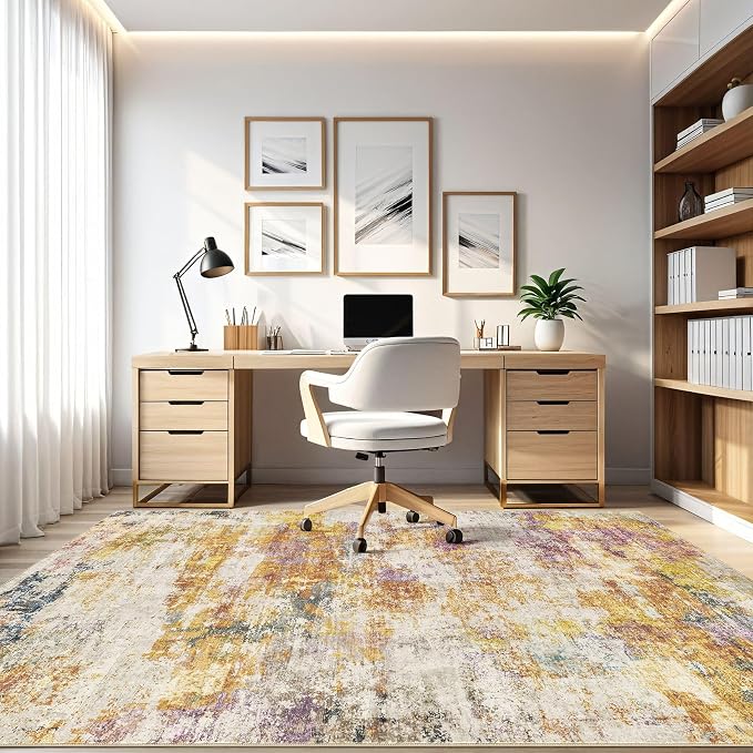 LOONGRUG 8X10 Area Rugs Living Room: Washable Large Abstract Soft Stain Resistant Indoor Floor Rugs Non Slip Accent Carpet for Bedroom Nursery Playroom Office Dining Room Dorm & Home- Gold Colorful