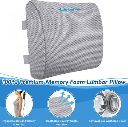 Lumbar Support Pillow for Office Chair Back Support Lumbar Pillow for Car, Gaming, Office Chair - Improve Sitting Posture & Back Pain Relief, Memory Foam, Adjustable Straps, Light Grey