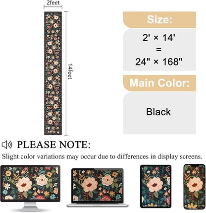 DUKINO 2x14 Runner Rug, Floral Long Washable Boho Kitchen Runner Rug with Non Slip Backing, Soft Non Shedding & Low Pile Carpet for Bedroom, Entrance, Laundry, Bathroom, Black