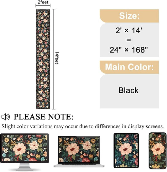 DUKINO 2x14 Runner Rug, Floral Long Washable Boho Kitchen Runner Rug with Non Slip Backing, Soft Non Shedding & Low Pile Carpet for Bedroom, Entrance, Laundry, Bathroom, Black