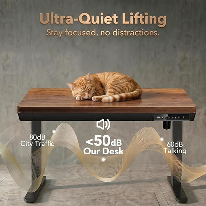 HUANUO 40 X 24 Inch Standing Desk with Drawers, Electric Adjustable Height Desk, Quick Install One-Piece Tabletop with USB Charging Ports, Sit to Stand Up Desk for Home Office, Black Walnut