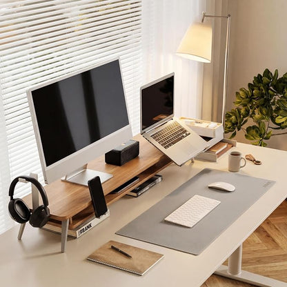Fenge Dual Monitor Stand, Monitor Riser for 2 Monitors with Adjustable Laptop Riser , 42.5 Inch Desk Shelf for Top of Desk with Phone Holder& Headphone Stand