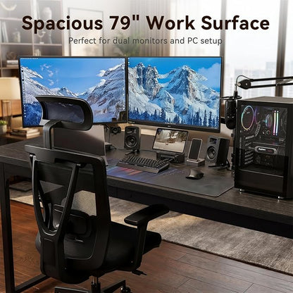 Coleshome 79 Inch Large Computer Desk with Power Outlet, Extra Long Desk for Home Office & Gaming, Spacious Writing Table for Study and Crafting, Black