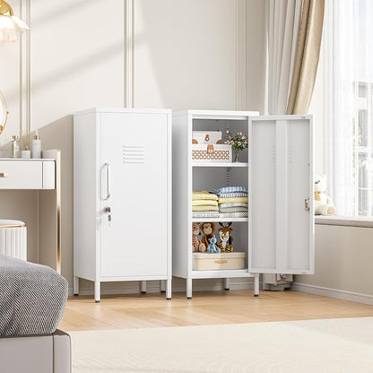 erosoei 35.43" H Metal Locker Storage Cabinet, Office Locker with 2 Adjustable Shelves, Steel Cabinet with 1 Door, High Legs Organizer for Home Office, Kitchen, Living Room, Bedroom and Bathroom