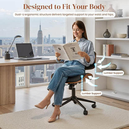 Home Office Desk Chair with Wheels, Adjustable Height Armless Desk Chairs, PU Leather Mid Back 360° Small Computer Chair for Study Meeting Makeup Room (White Stripe)