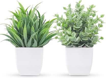 Der Rose 2 Pack Small Fake Plants Mini Artificial Potted Plants for Table Desk Home Laundry Room Bathroom Office Classroom Decor