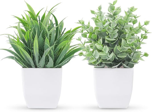 Der Rose 2 Pack Small Fake Plants Mini Artificial Potted Plants for Table Desk Home Laundry Room Bathroom Office Classroom Decor