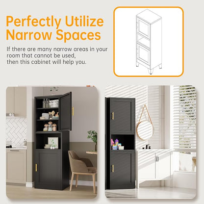 Ckzbx Tall Narrow Storage Cabinet 66.93" H Tall Bathroom Cabinet Metal Pantry Cabinets, 4 Adjustable Shelves for Kitchen, Home Office, Living Room, Dinning Room (16 inches Wide Black)
