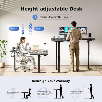 Agilestic Electric L Shaped Standing Desk 63 x 55 Inch with Power Outlet, Height Adjustable Corner Stand up Desk with Cable Management,Sit Stand Home Office Workstation with Splice Board, Black