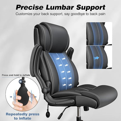 BESTFAIR Ergonomic Office Chair - Desk Computer Chair, Leather High Back Executive Chairs with Adjustable Lumbar Support & Flip Up Arms, Black 4 Pack