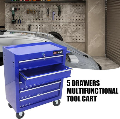 RYH 5 Drawers Rolling Tool Chest & Tool Box on Wheels | Heavy Duty Metal Cart with Ball Bearing Drawers | Fits US General Tool Box for Garage Storage (Blue, 5 Drawers（29.9" H × 24.2" W × 12.9" D)