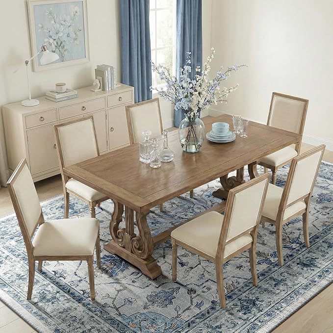 RELEANY Area Rugs Large 9'x12' Washable Non-Slip, Floral Vintage Distress Medallion Carpet for Living Room Bedroom Dining Room, Light Blue Navy Gray White