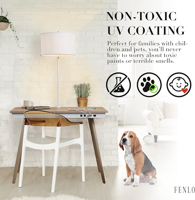 FENLO Future 39" Mid Century Desk for Home Office, Office Table with USB Charging Station, Mid Century Modern Desk with Wireless Charging, USB, and USB-C Ports