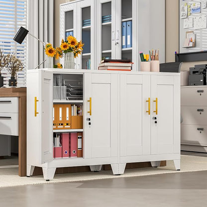 GAIOUS White Metal File Cabinet with Lock(Two Units), Steel Storage Cabient | with 2 Doors and 2 Adjustable Shelves, Multifunctional Locked Cabinet for Home/Office/Garage/Tool Room, Accent Furniture