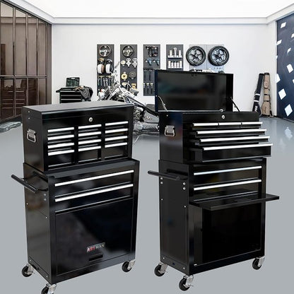 RYH 8 Drawers Rolling Tool Chest & Tool Box on Wheels | Heavy Duty Metal Cart with Ball Bearing Drawers | Fits US General Tool Box for Garage Storage (Black, 8 Drawers /43.1" H × 24.2" W)
