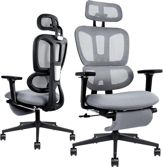 Ergonomic Mesh Office Chair with Retractable Footrest - High Back Computer Chair, Lumbar Support, Adjustable Armrest and Headrest, Durable Base - Multifunctional Home Office Desk Chair for Adults