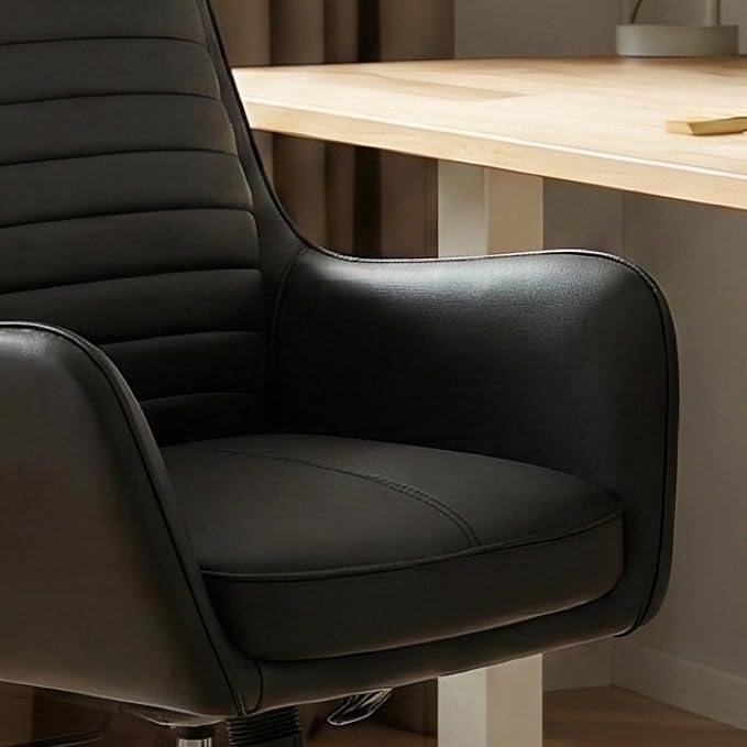 COLAMY Ellis High-Back Home Office Desk Chair, Leather Executive Chair with Integrated Armrests, Black