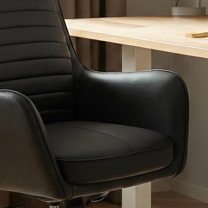 COLAMY Ellis High-Back Home Office Desk Chair, Leather Executive Chair with Integrated Armrests, Black