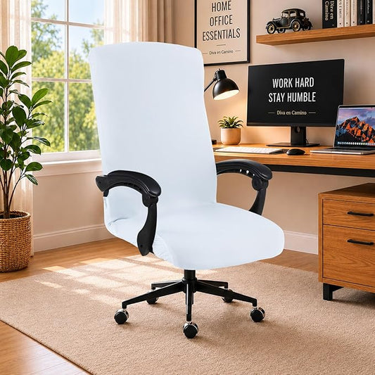 Elastic Computer Chair Cover with Durable Zipper - Protective Removable Washable Universal Office Desk Chair Seat Slip Cover - Stretchy Soft Anti-dust Desk Chair Seat Protector for Dogs, Cats, Pets
