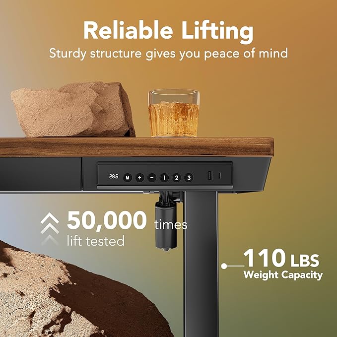 HUANUO Electric Standing Desk with Drawers, 40 X 24 Inch Electric Adjustable Height Desk, Quick Install One-Piece Tabletop with USB Charging Ports, Sit to Stand Up Desk for Home Office, Black Walnut