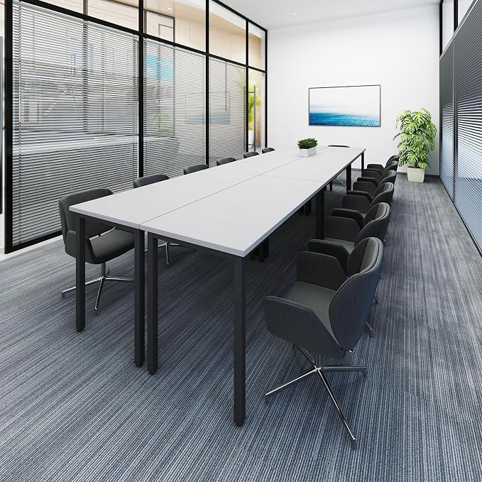 Bonzy Home Conference Tables 14ft Office Computer Desk for Meeting Room Study Writing Printer Table Office Computer Desk for 16 People Rustic Modern White 6PCS (165.3"x47.2"x29.5")