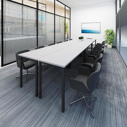 Bonzy Home Conference Tables 12ft Office Computer Desk for Meeting Room Study Writing Printer Table Save Space Design for 14 People 6PCS 141.6"x47.2"x29.5", White